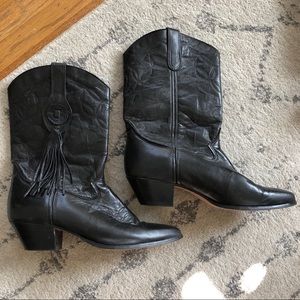 Laredo Black Leather Cowboy Fringe Boots Boho 9